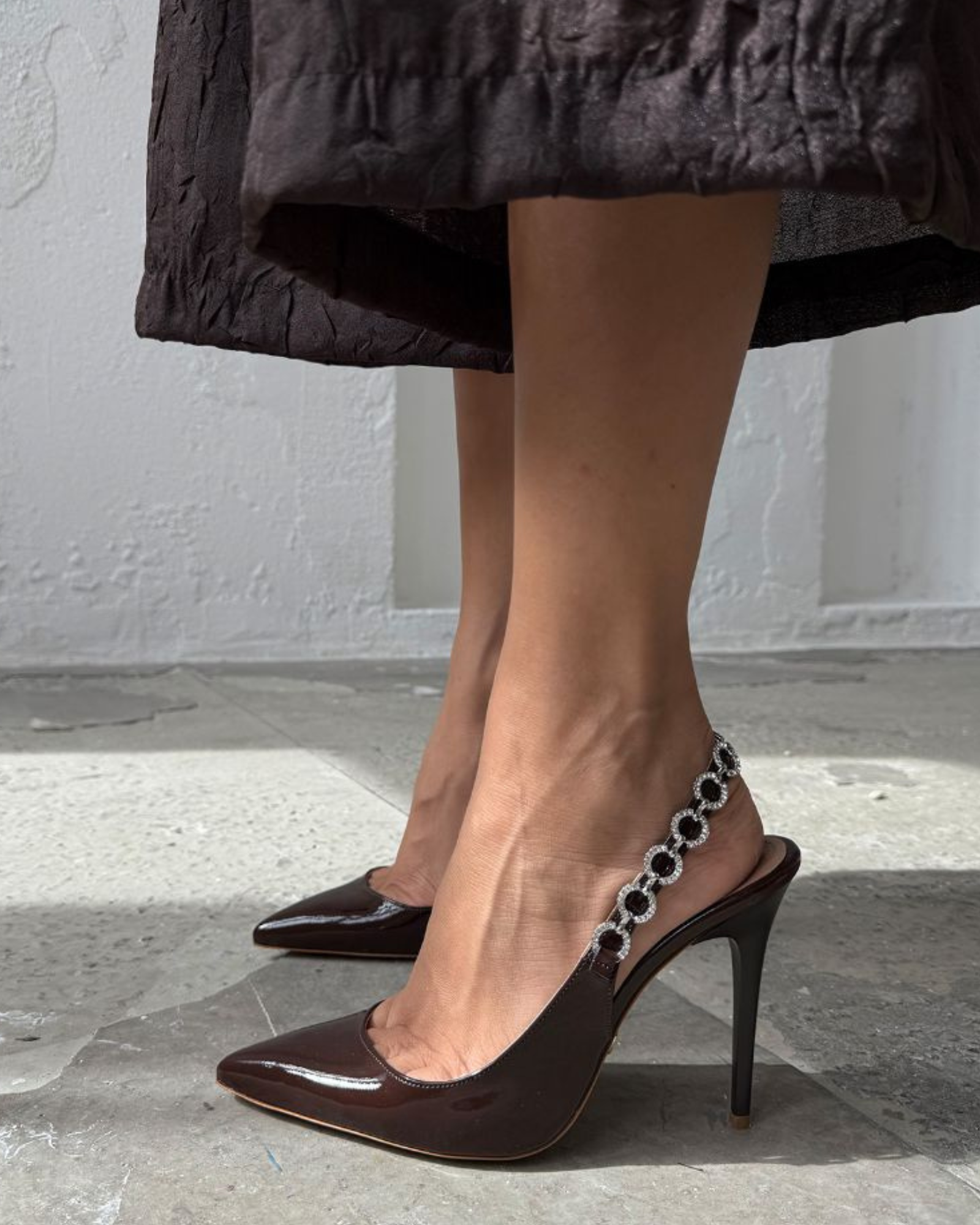 Irene Diamente Ring Slingback Pumps In Dark Chocolate