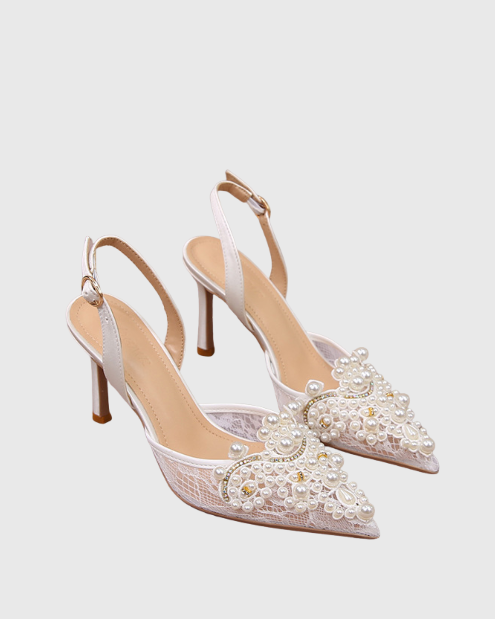 Sadb Pearl Embellisehd Lace Slingback Pumps In White
